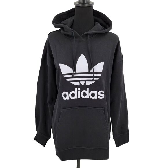 Adidas Originals Hoodie Womens Large Black White Trefoil Pullover Sweatshirt NEW - Picture 7 of 16